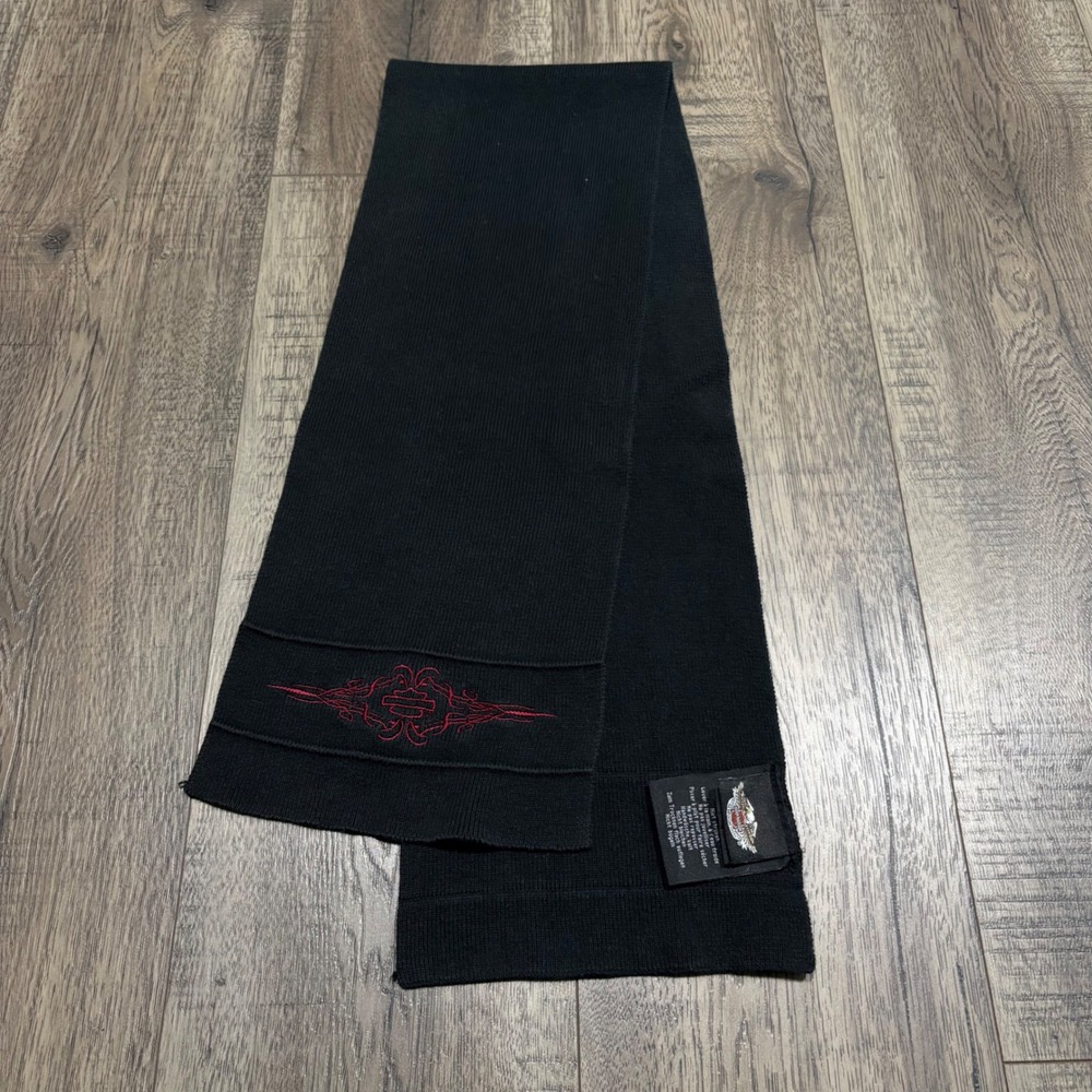 Harley-Davidson Scarf Womens OS Black Cotton Knit Red Tribal Logo 97719-09VW